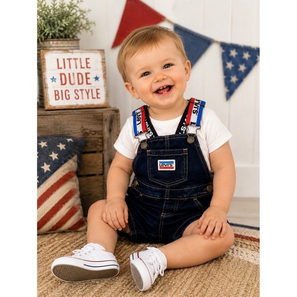 Levi's Other - Levi's Baby Denim Shortalls 24M Logo Strap Overalls Dark Wash Cotton‎ 2T